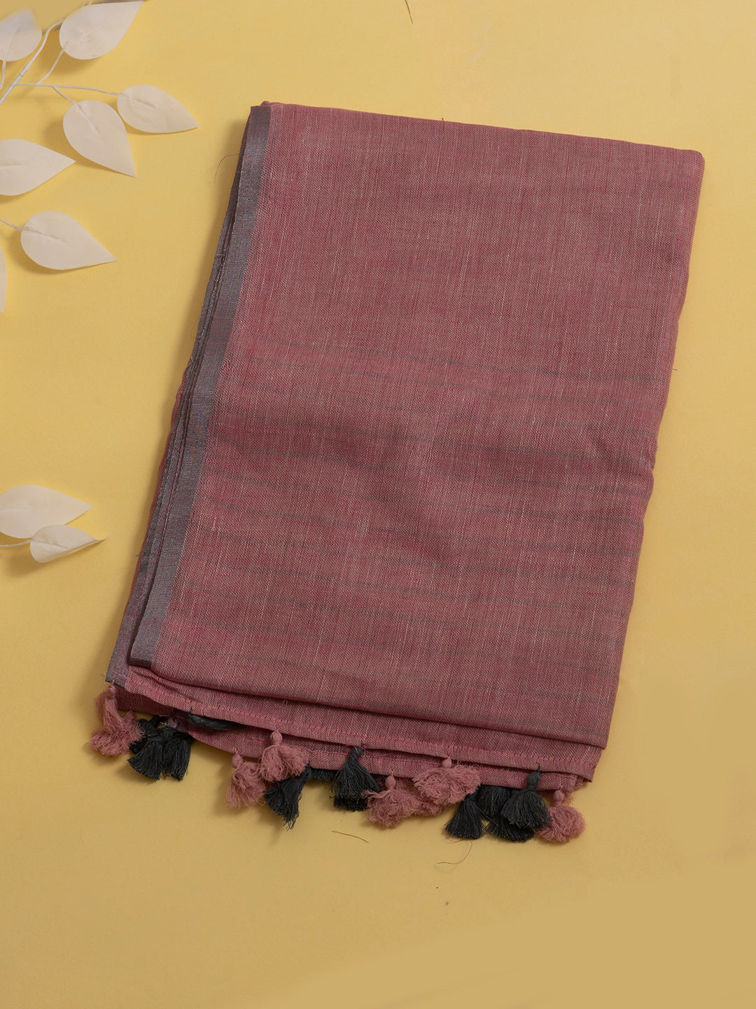 Women Pink Semi Linen Striped Saree SL194