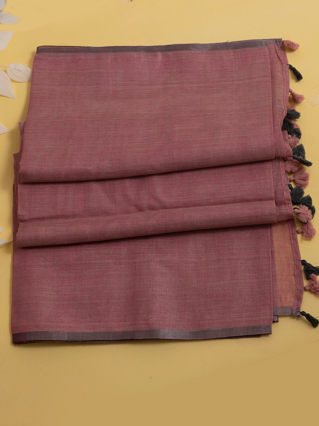 Women Pink Semi Linen Striped Saree SL194