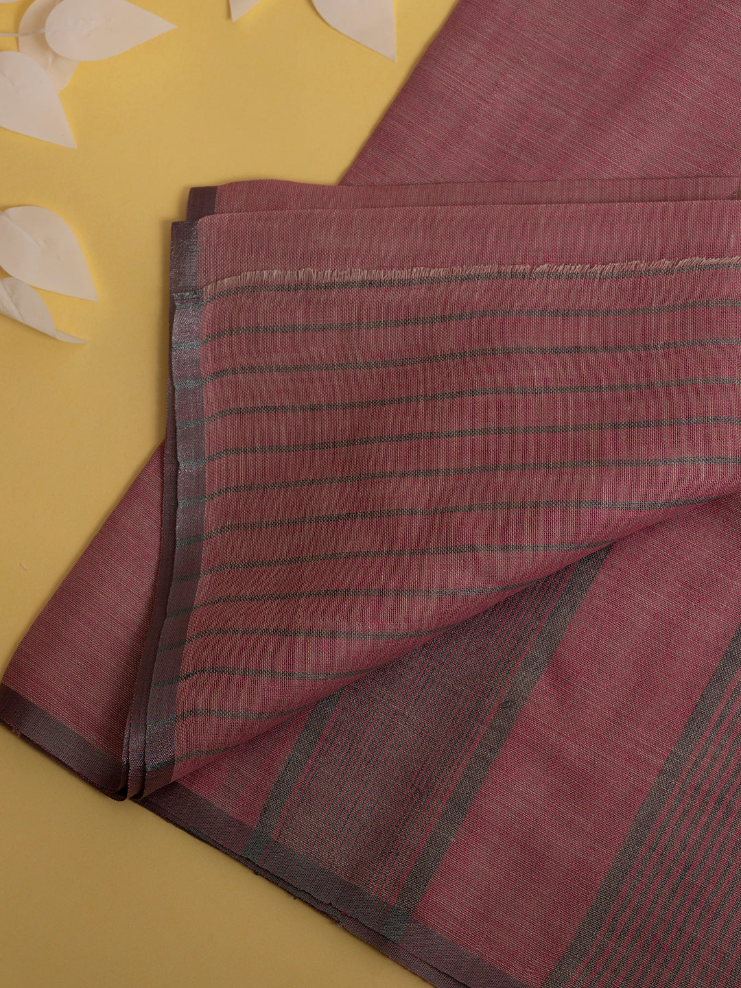 Women Pink Semi Linen Striped Saree SL194