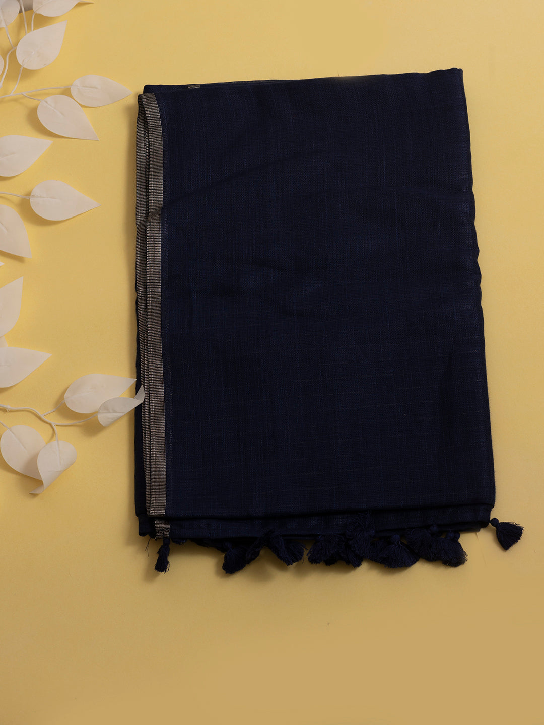 Women Navy Blue Semi Linen Striped Saree SL193