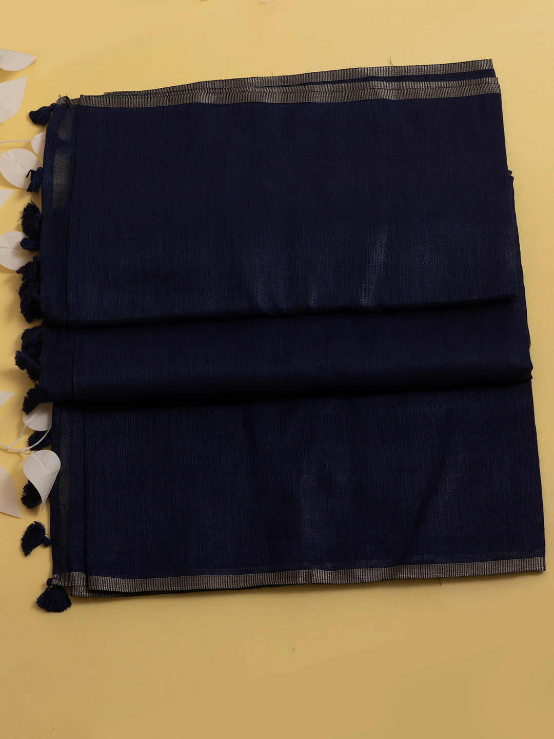Women Navy Blue Semi Linen Striped Saree SL193