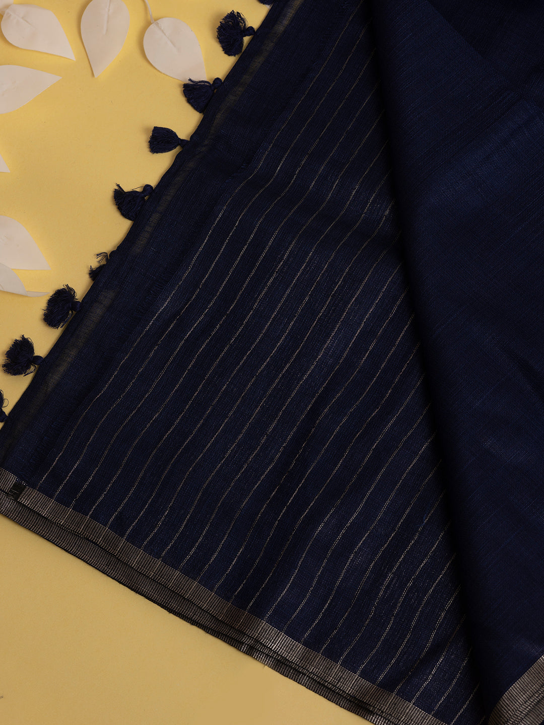 Women Navy Blue Semi Linen Striped Saree SL193