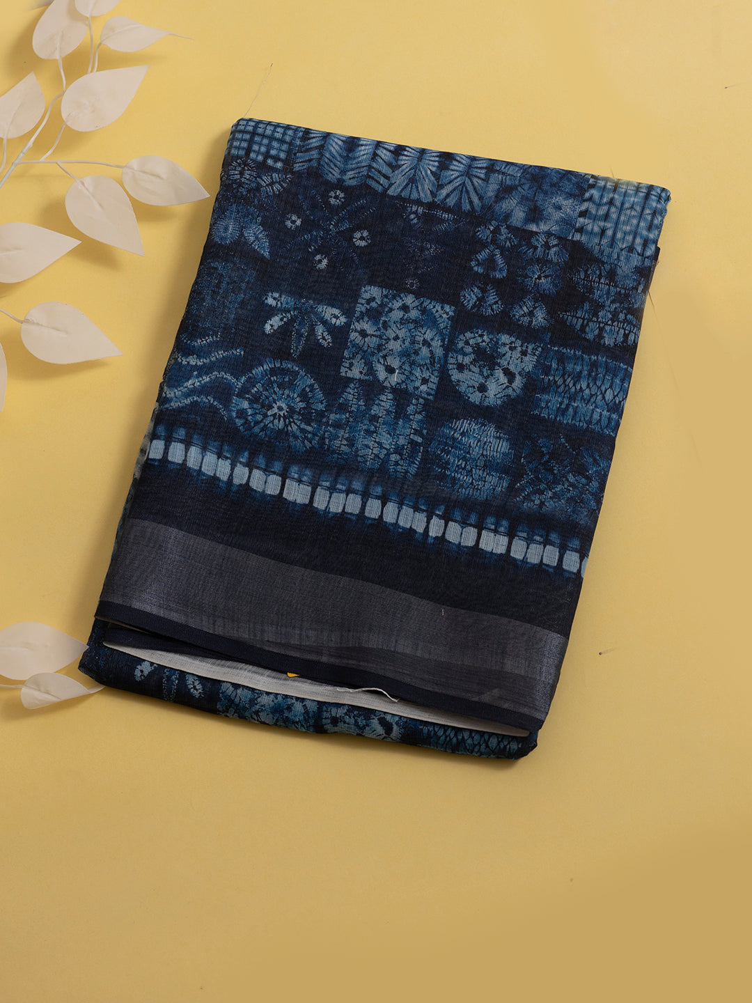 Women Navy Semi Linen Printed Saree SL177