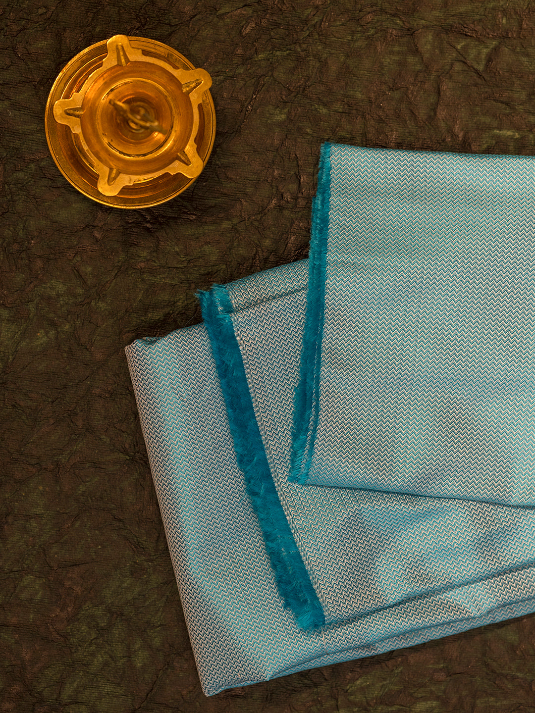 Men Pure Silk Mix Herring Bone Shirting Fabric Blue HBC07