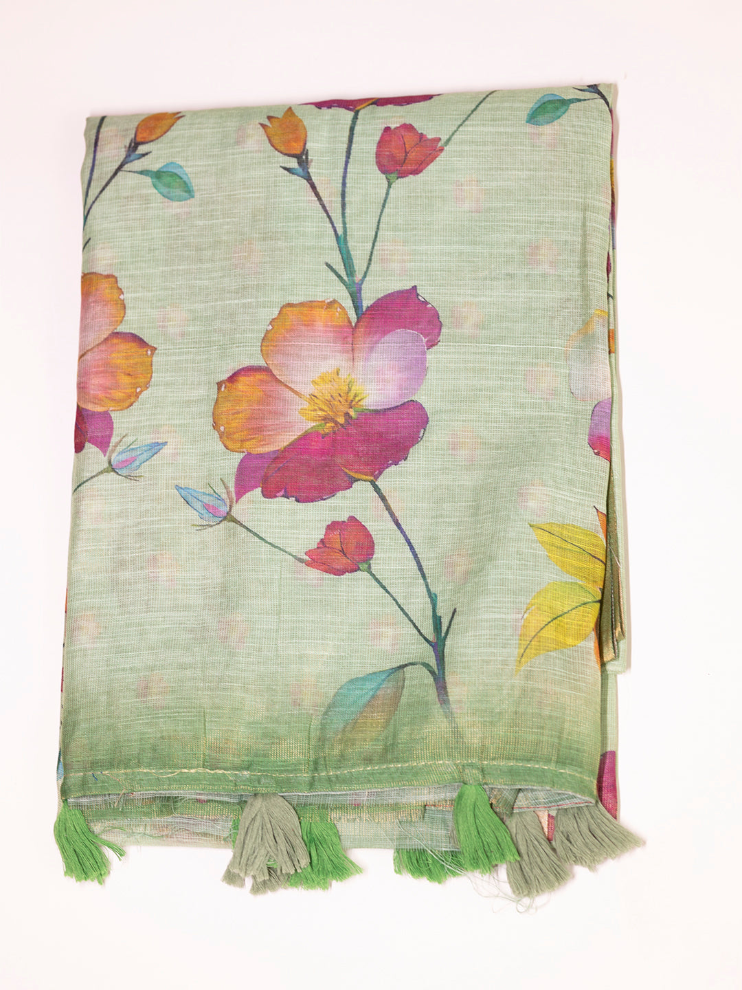 Women Green Tissue Printed Saree TS31