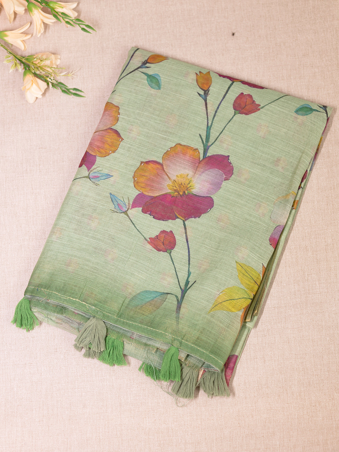 Women Green Tissue Printed Saree TS31