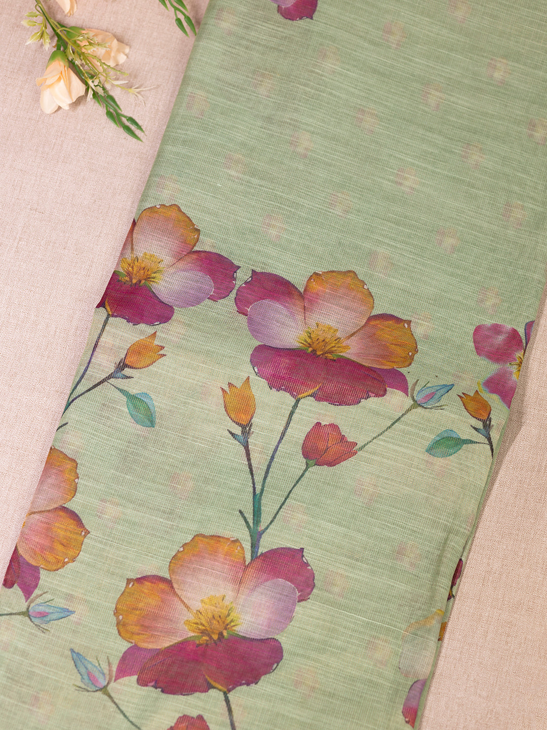 Women Green Tissue Printed Saree TS31