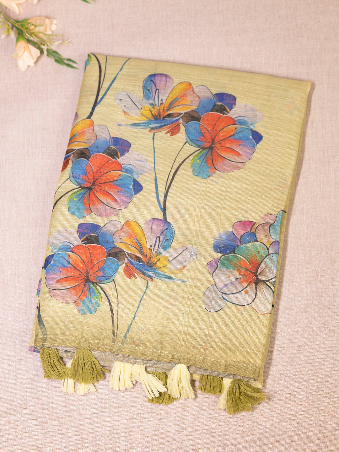 Women Yellow Tissue Printed Saree TS23