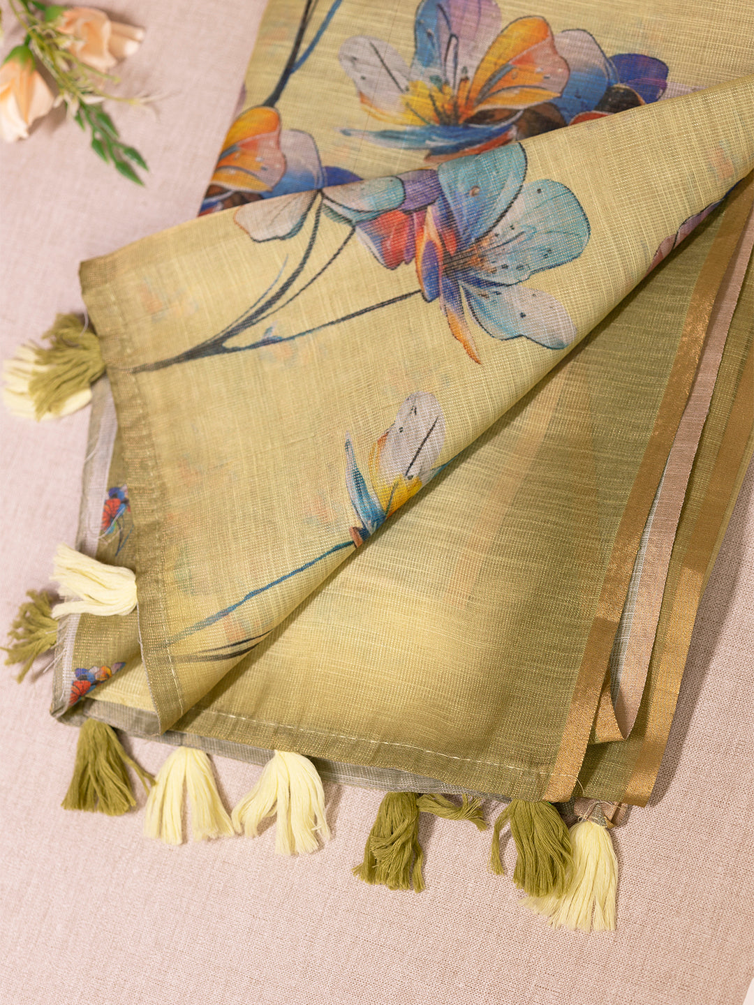 Women Yellow Tissue Printed Saree TS23