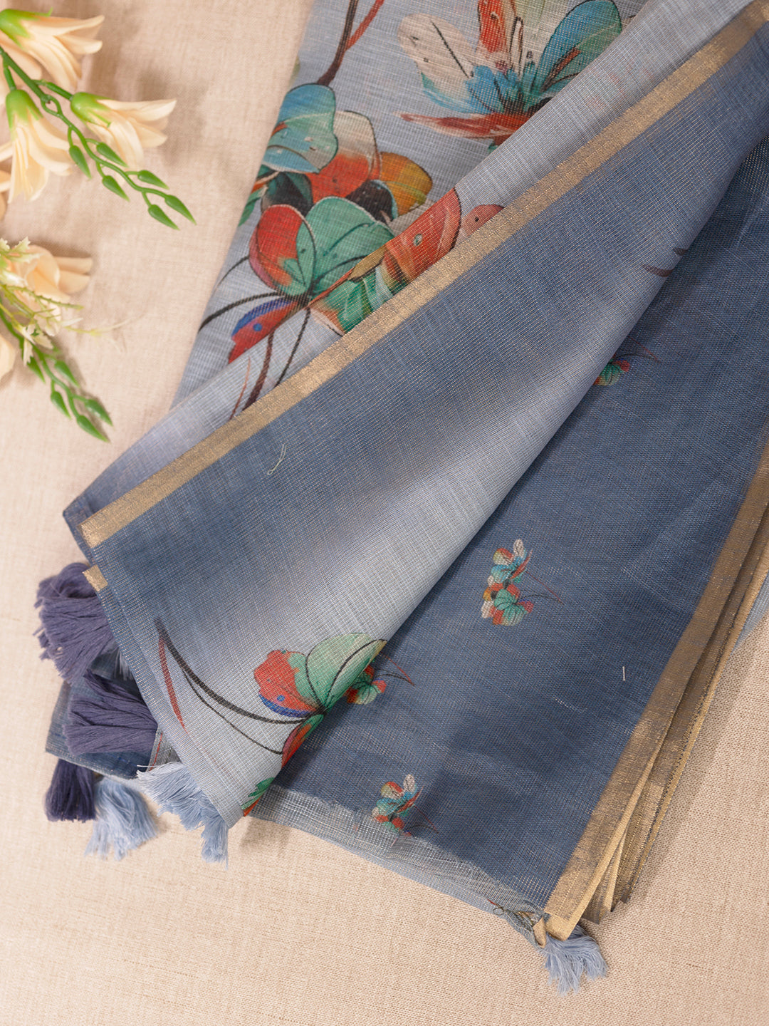 Women Blue Tissue Printed Saree TS22