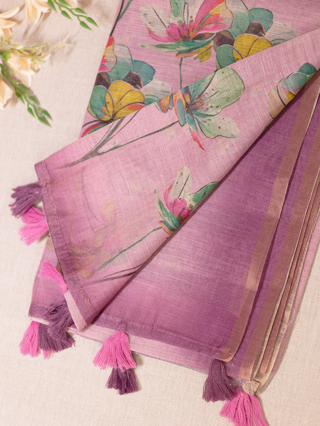 Women Pink Tissue Printed Saree TS24