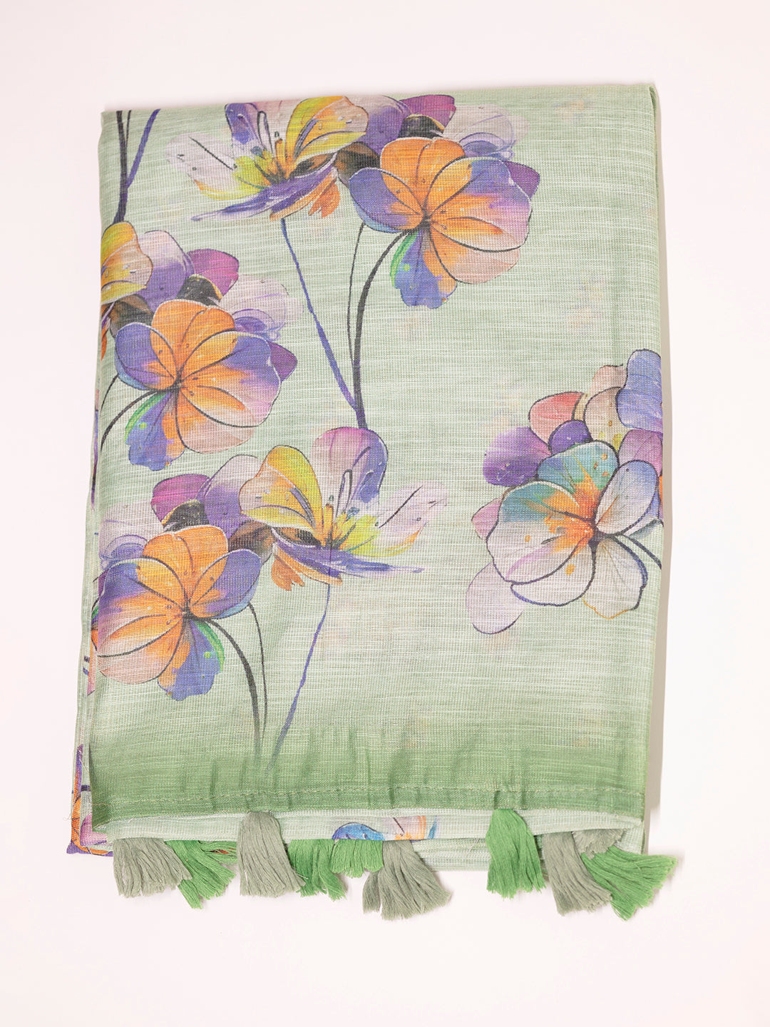 Women Green Tissue Printed Saree TS21