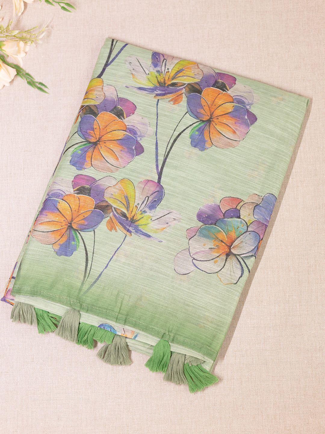 Women Green Tissue Printed Saree TS21