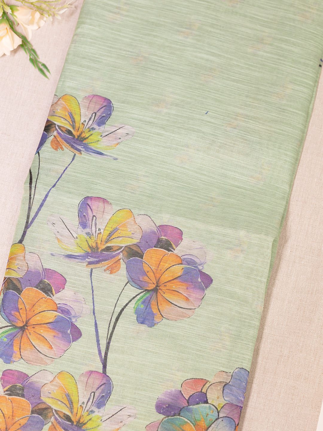 Women Green Tissue Printed Saree TS21