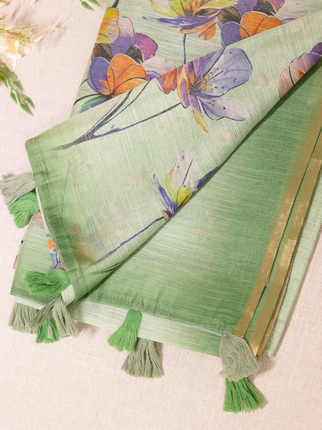Women Green Tissue Printed Saree TS21