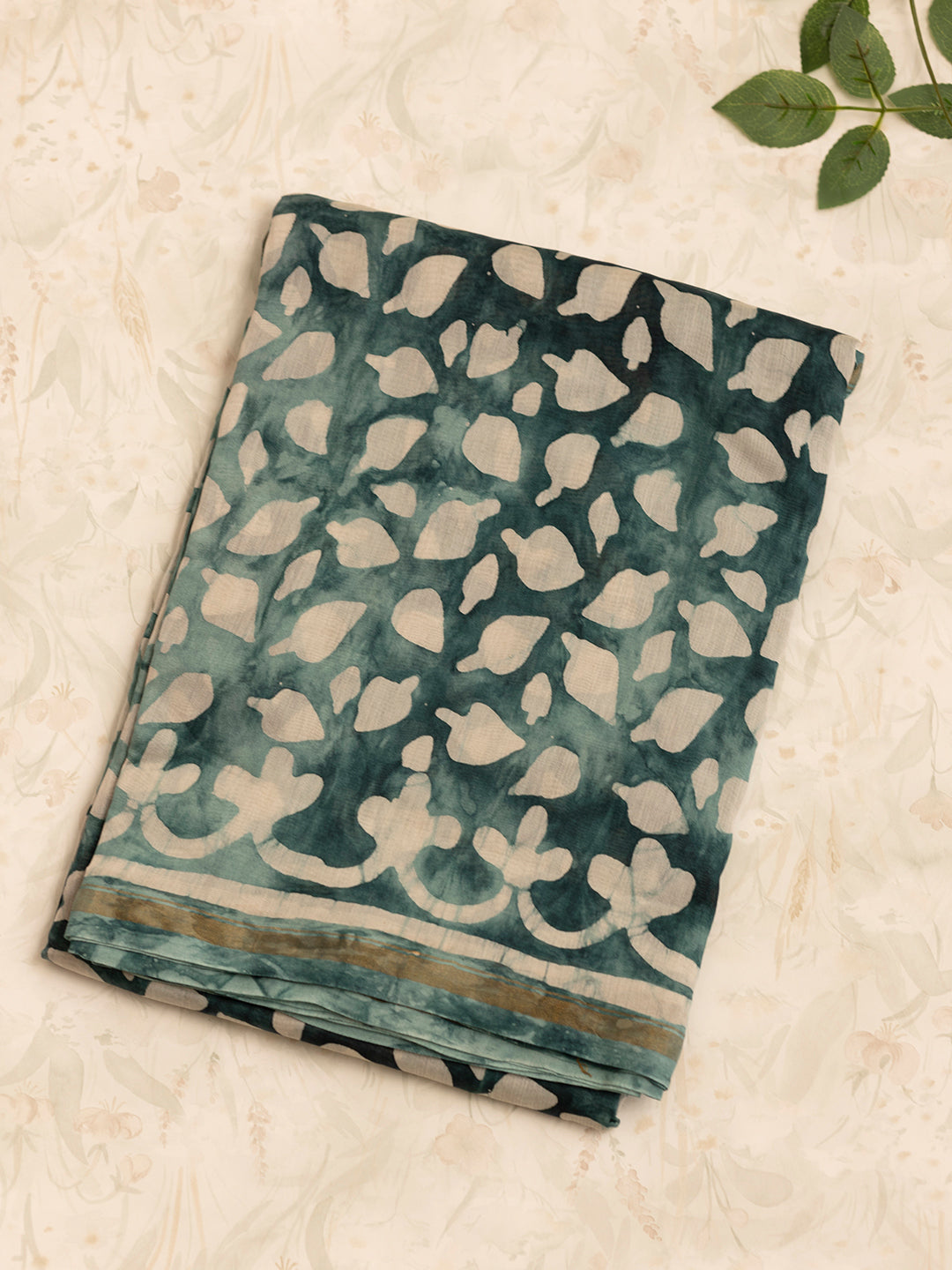 Women Pine Green Semi Chanderi Cotton Printed Saree SC51