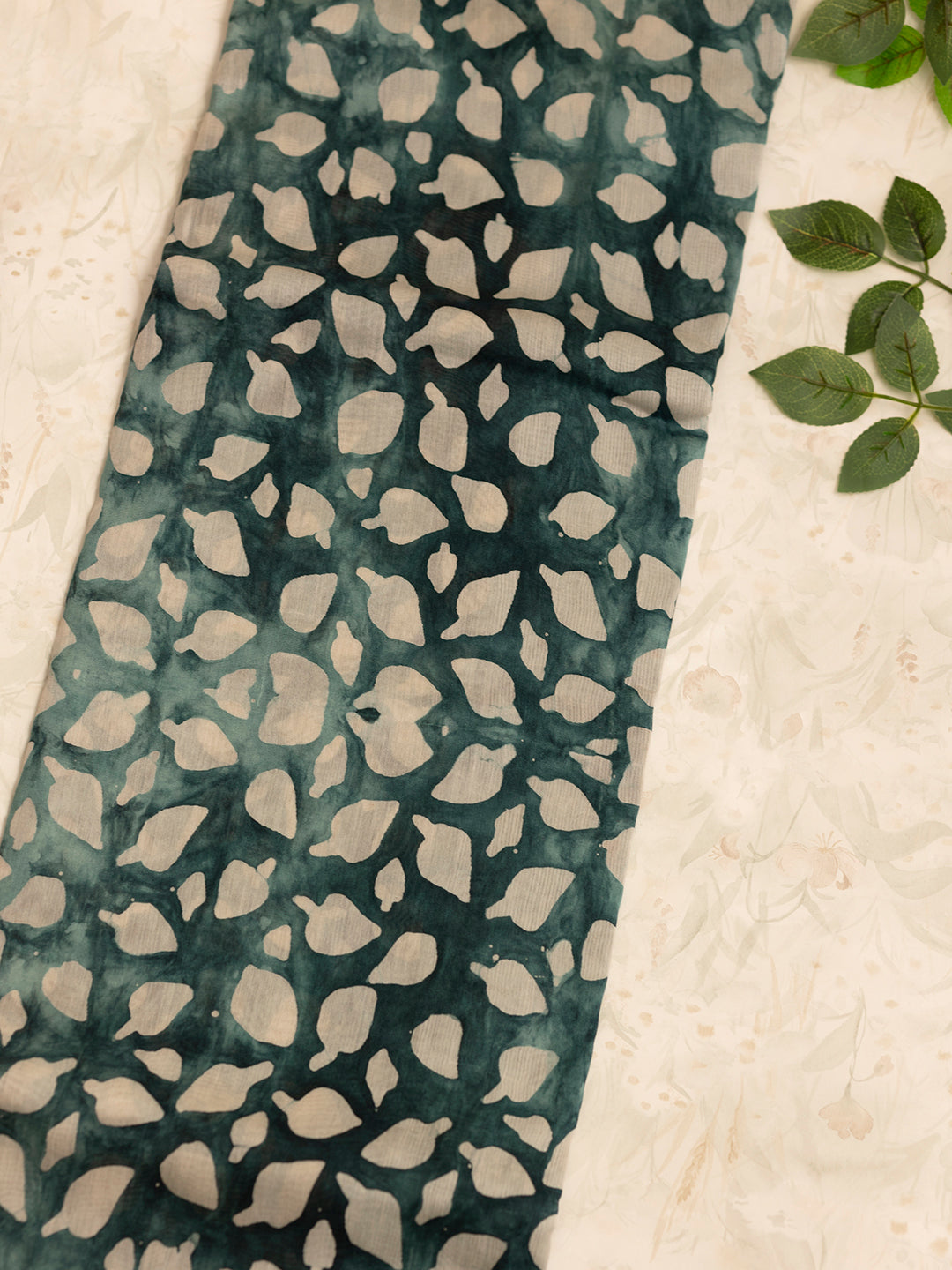 Women Pine Green Semi Chanderi Cotton Printed Saree SC51