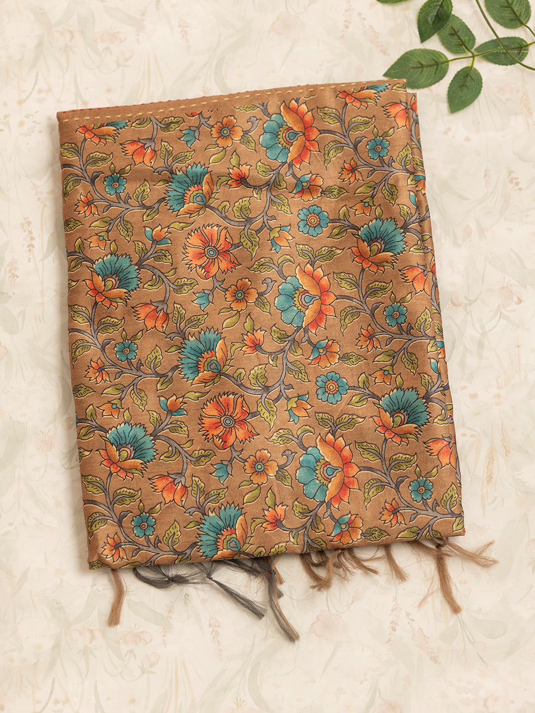 Women Brown Printed Semi Tussar Saree ST231