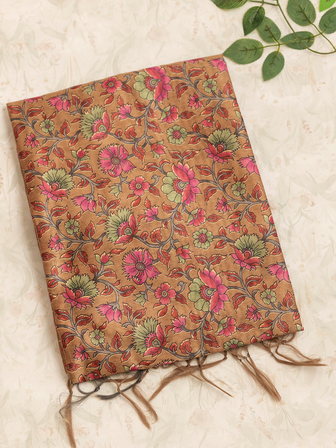 Women Brown Flower Printed Semi Tussar Saree ST233