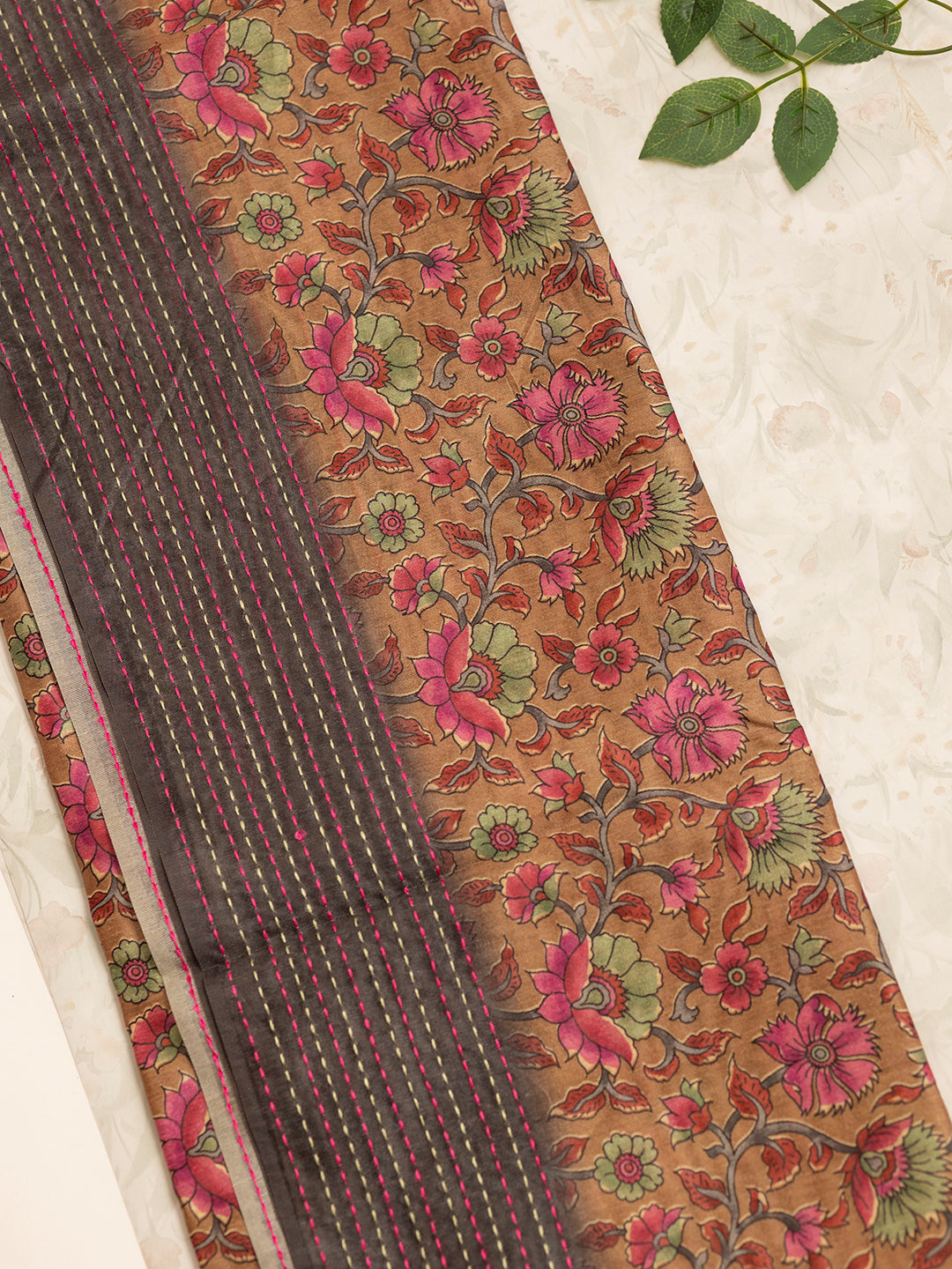 Women Brown Flower Printed Semi Tussar Saree ST233