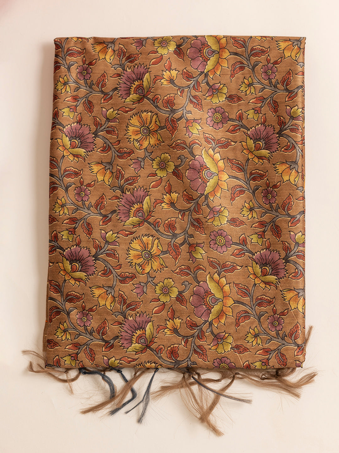 Women Golden Brown Printed Semi Tussar Saree ST232