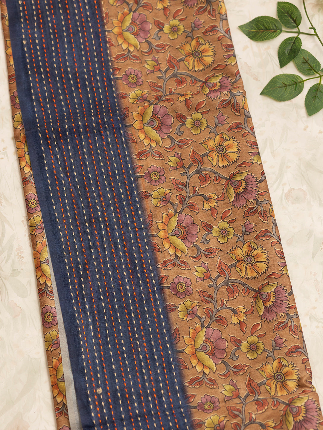 Women Golden Brown Printed Semi Tussar Saree ST232