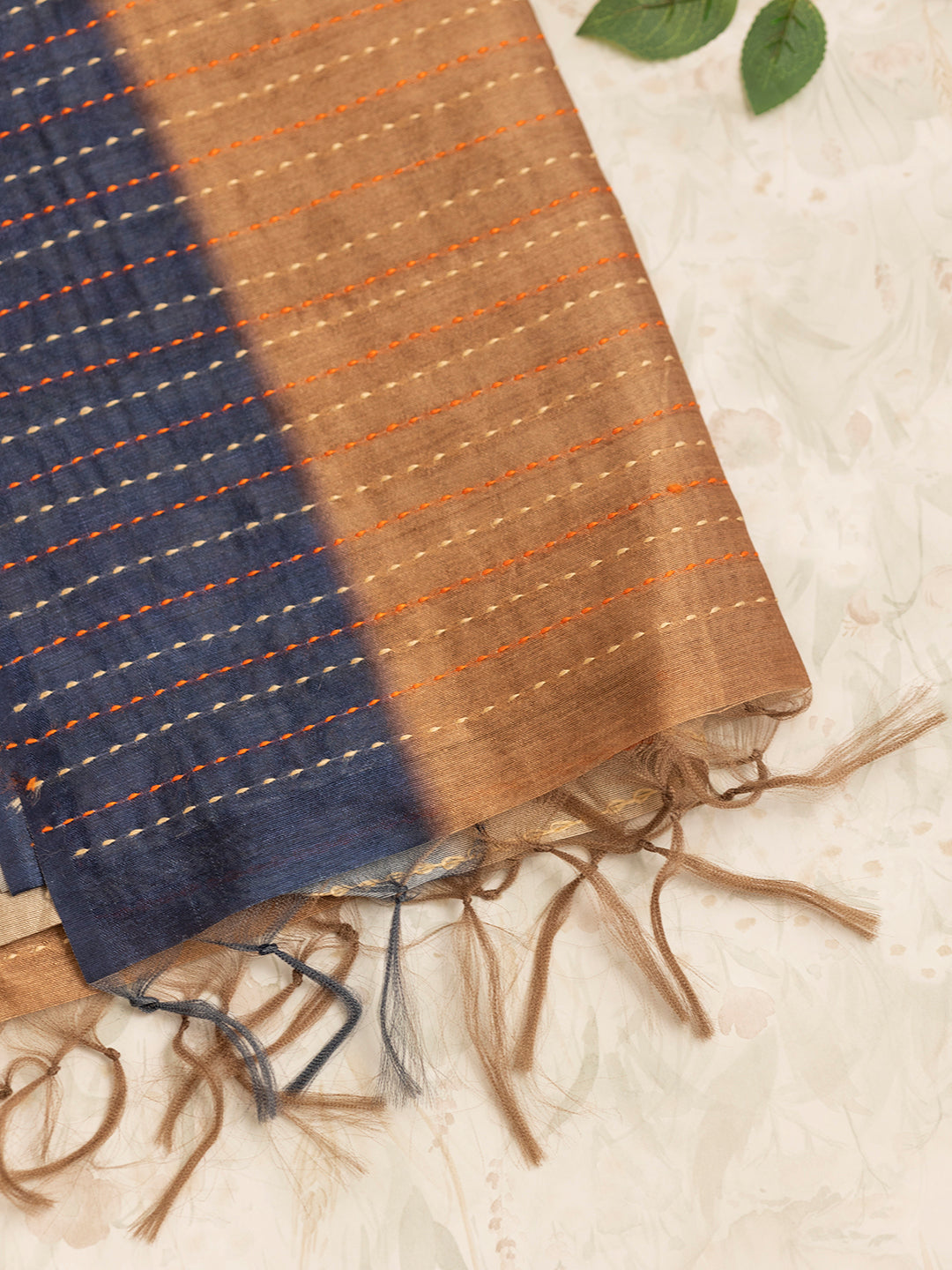 Women Golden Brown Printed Semi Tussar Saree ST232