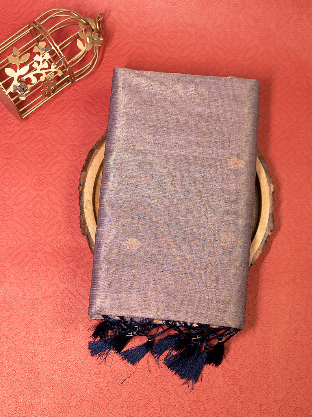 Women Purple Tissue Saree with Navy Embroidered Border TS18