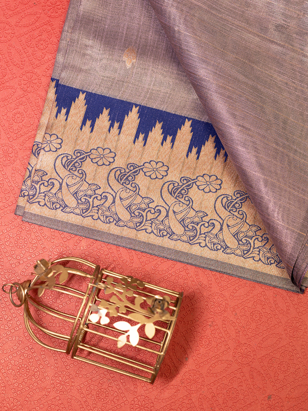 Women Purple Tissue Saree with Navy Embroidered Border TS18