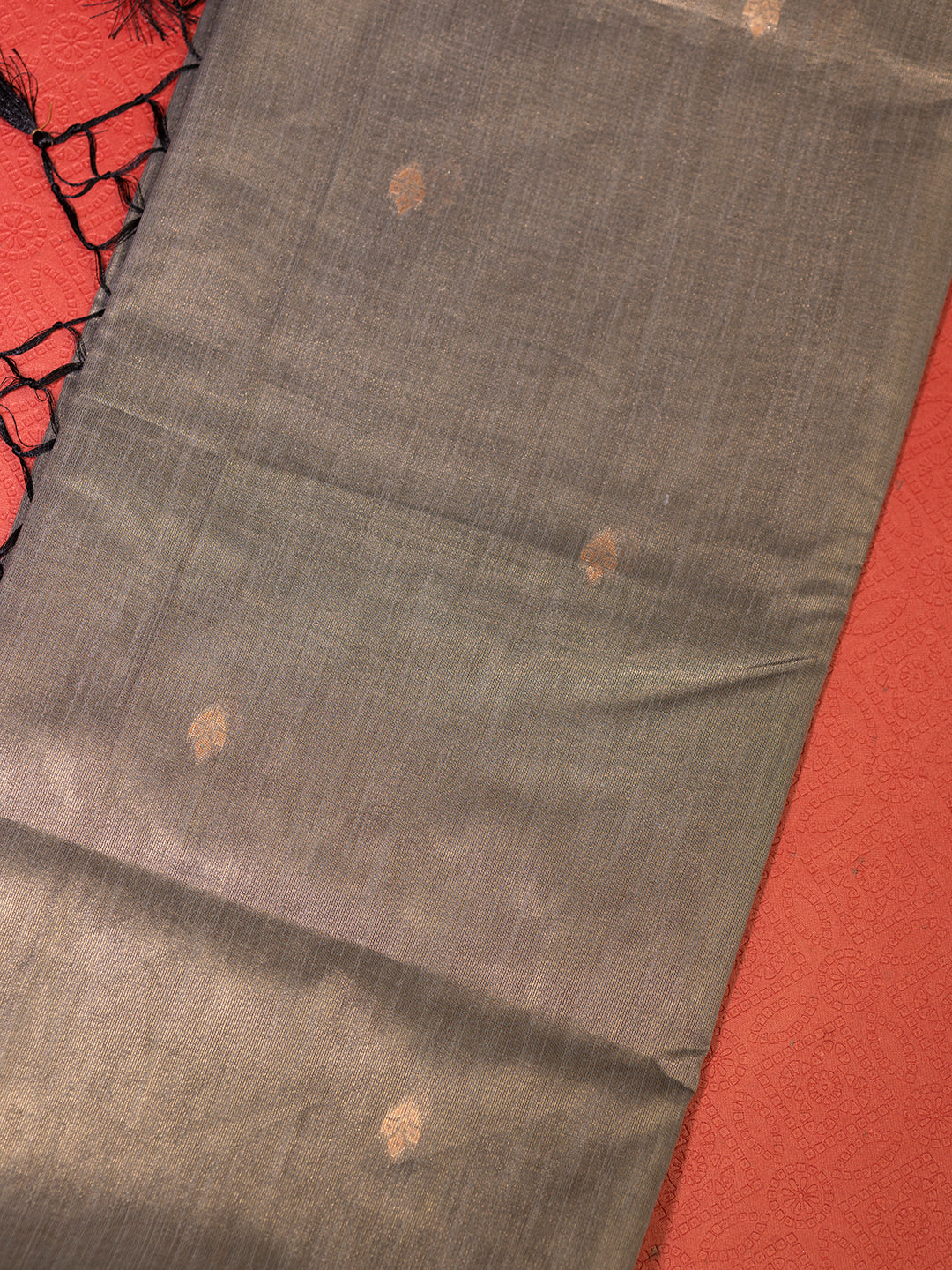 Women Green Tissue Saree with Black Embroidered Border TS17