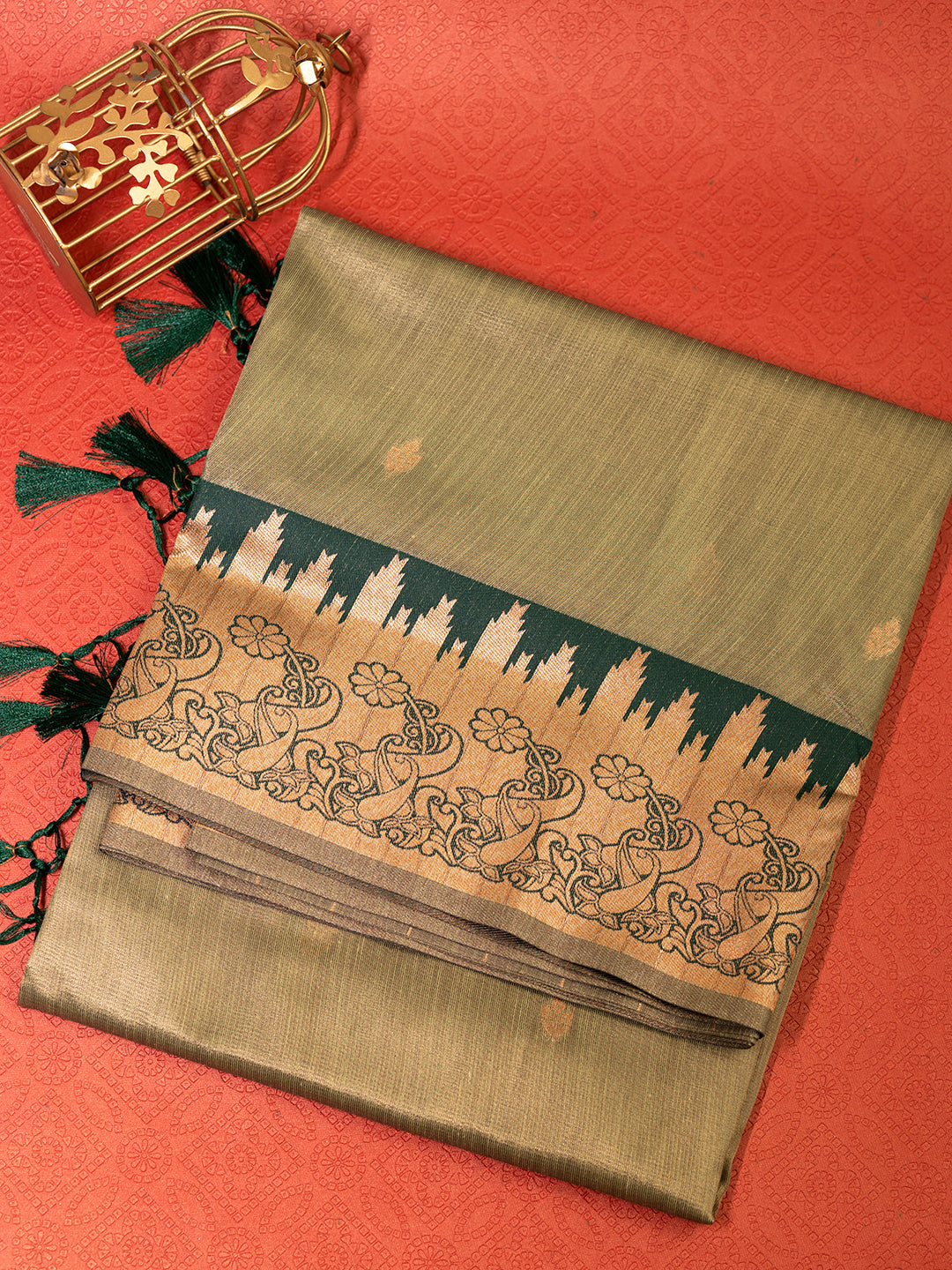 Women Green Tissue Saree TS20