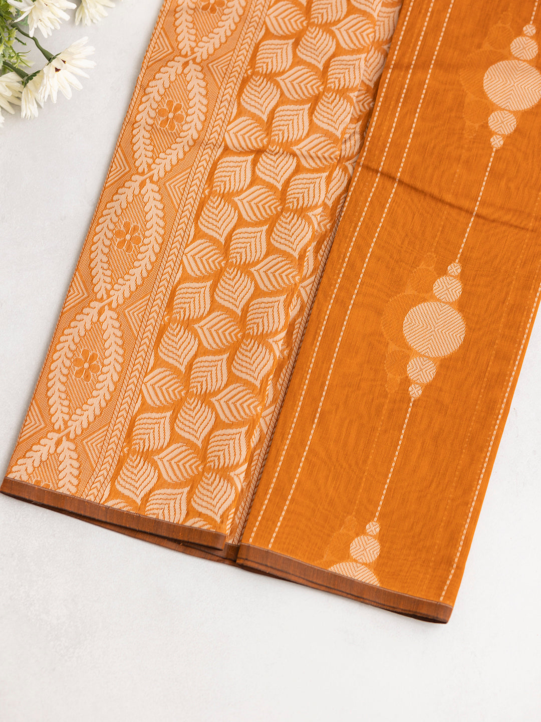 Women Dark Orange Kora Cotton Saree PCS167