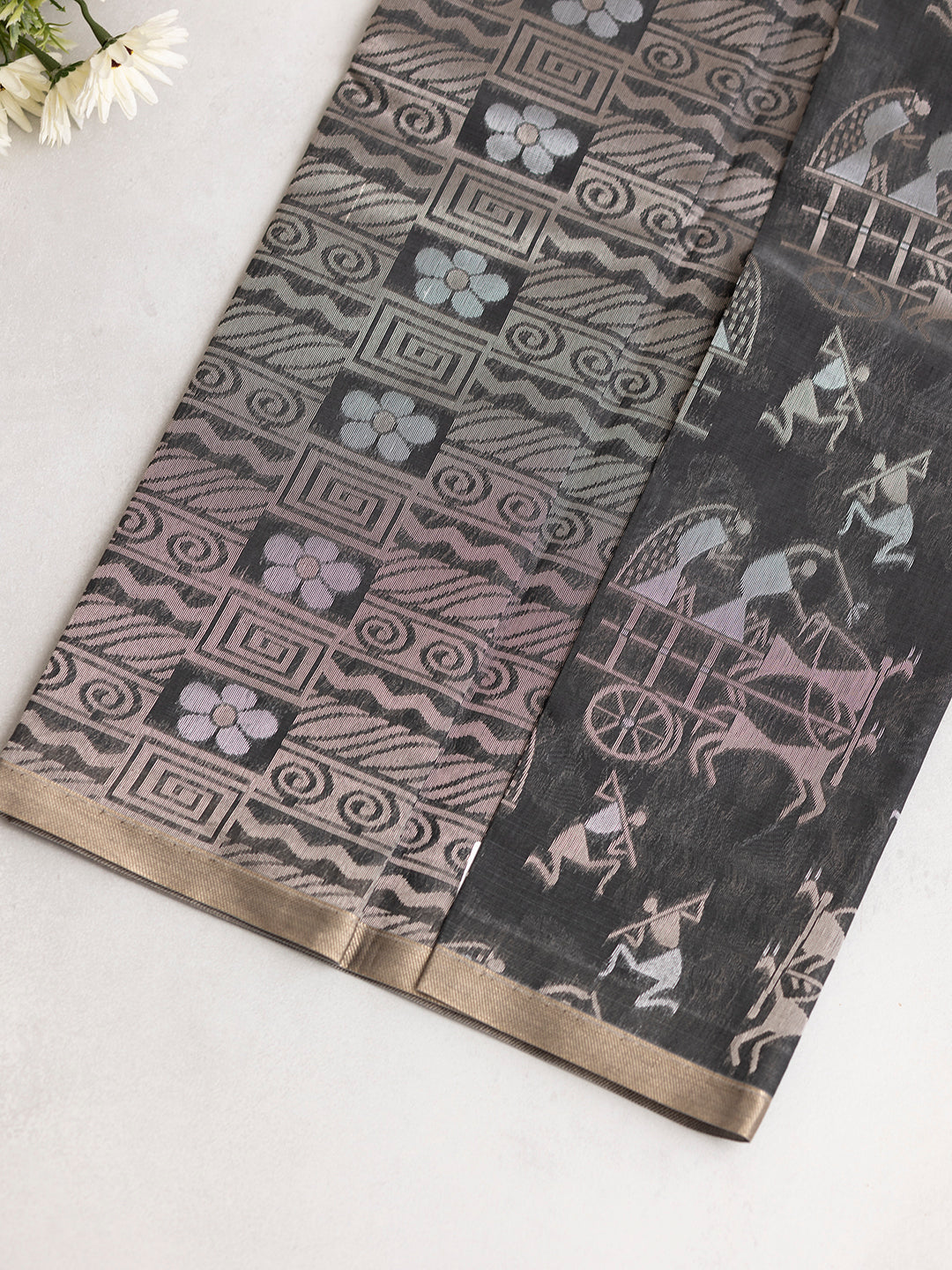 Women Dark Grey Kotta Cotton Saree PCS184