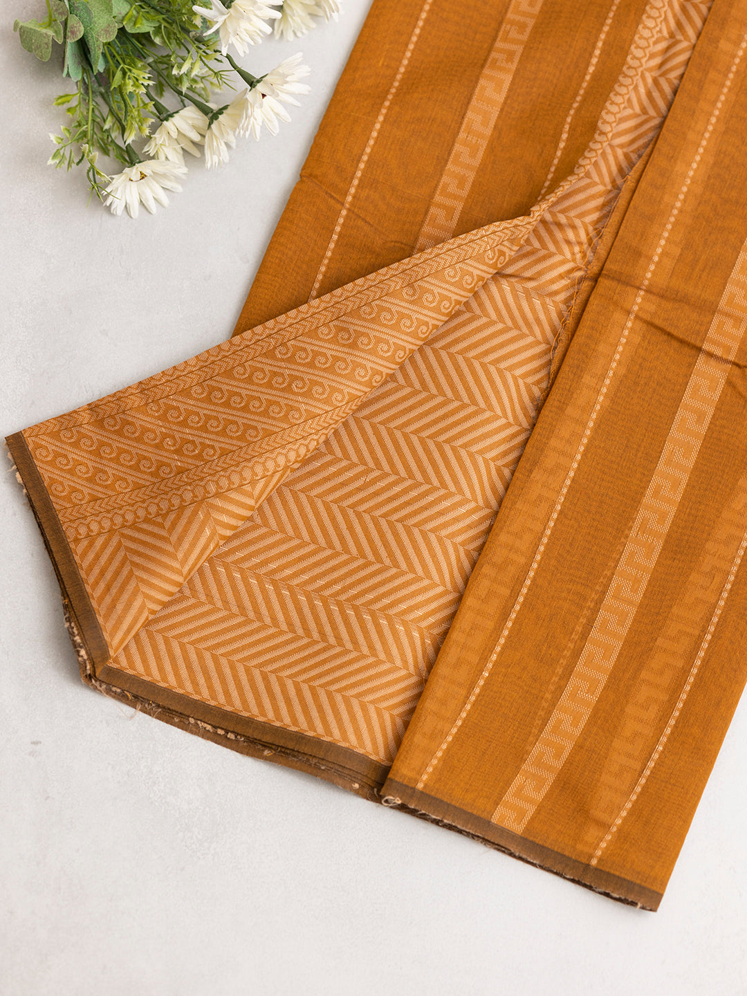 Women Mustard Kora Cotton Saree PCS178