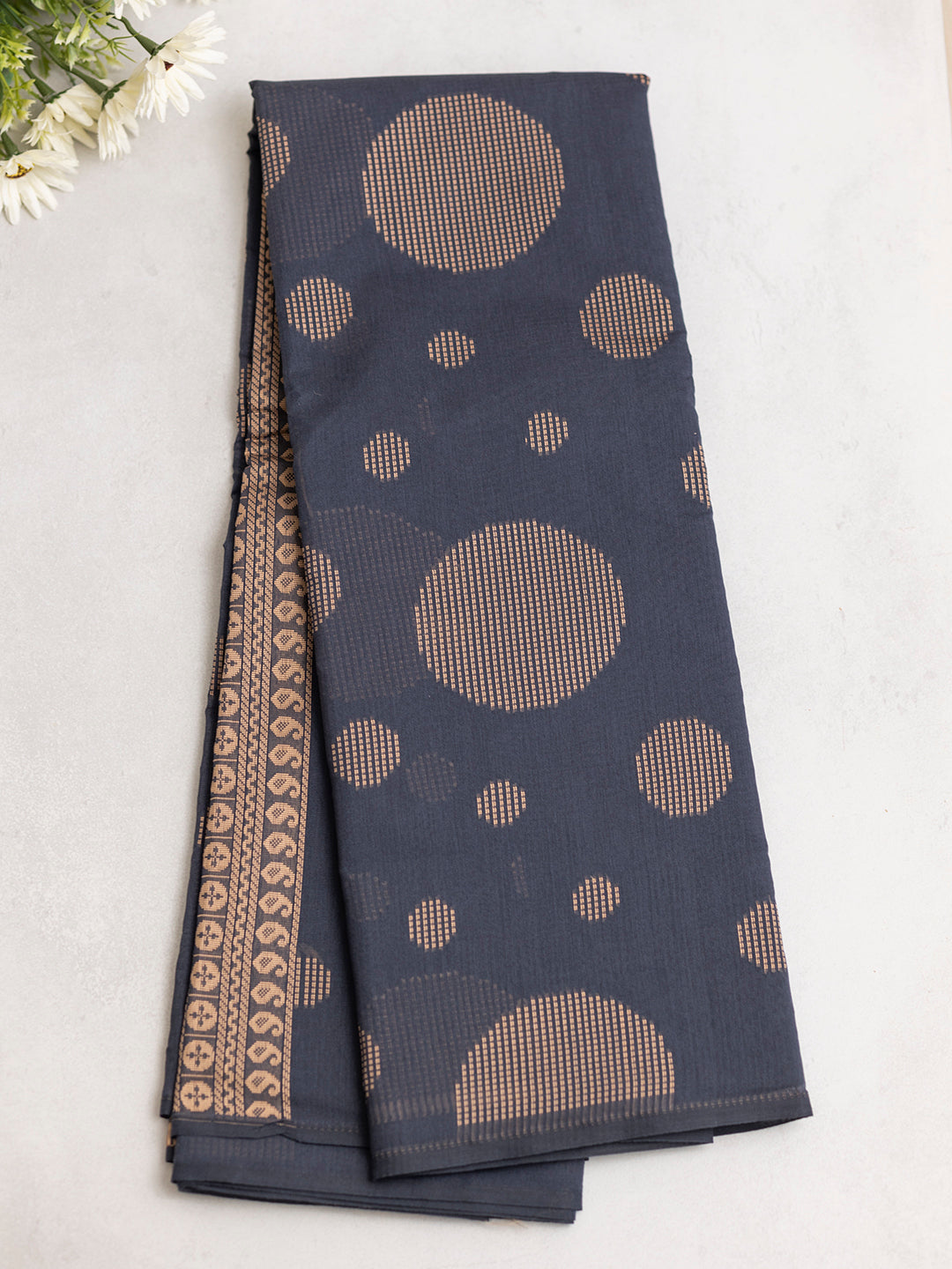 Women Greyish Blue Kora Cotton Saree PCS181