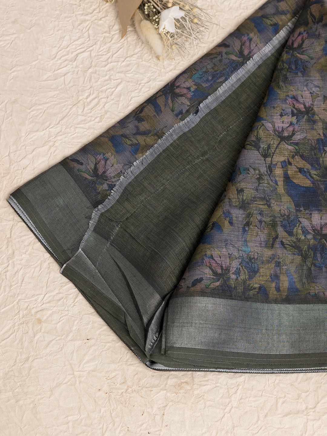 Women Dark Blue Semi Linen Saree SL205