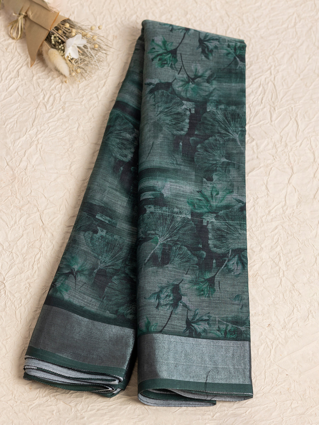 Women Green Semi Linen Saree SL206