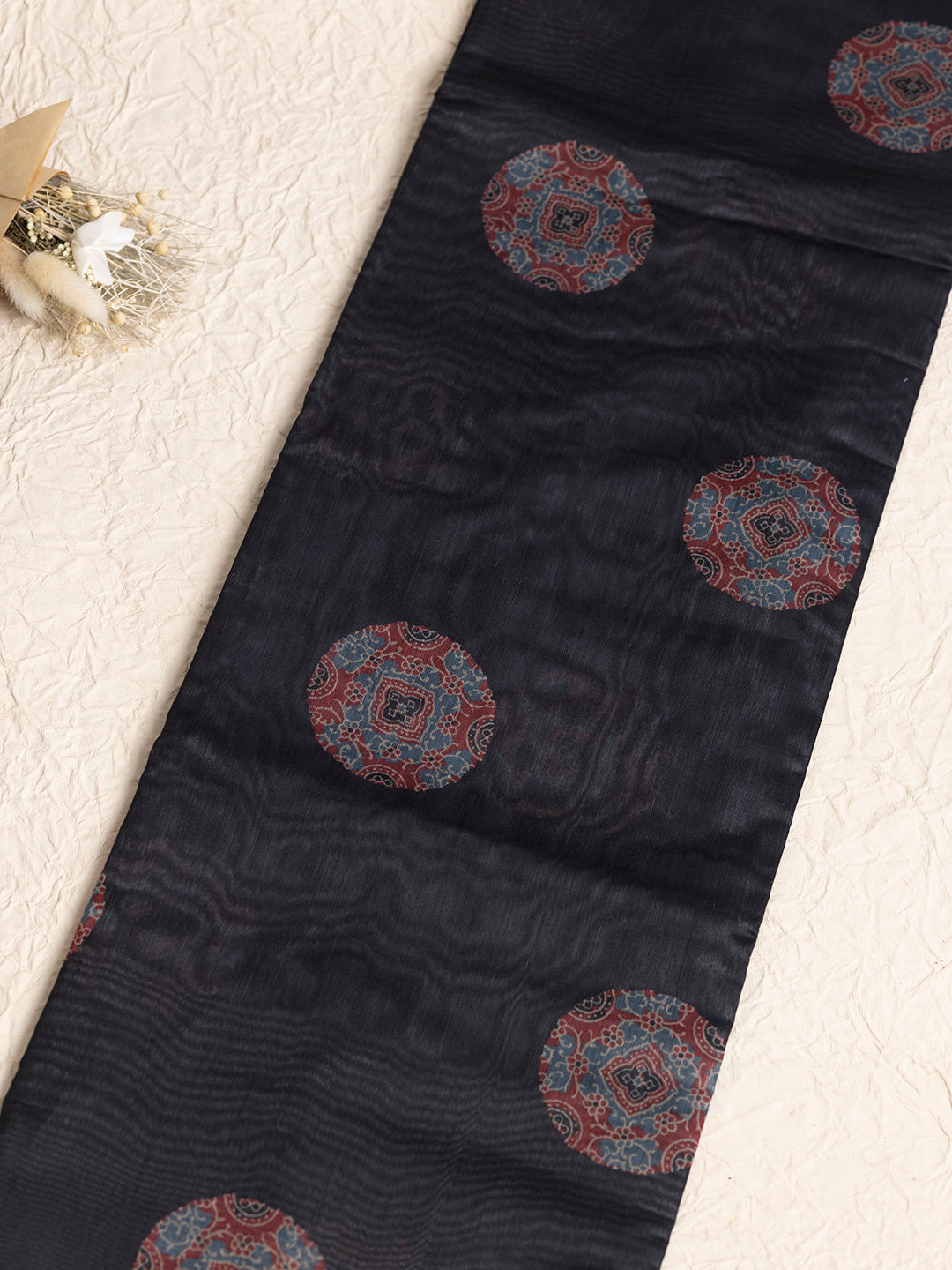 Women Black Semi Chanderi Cotton Printed Saree SC55