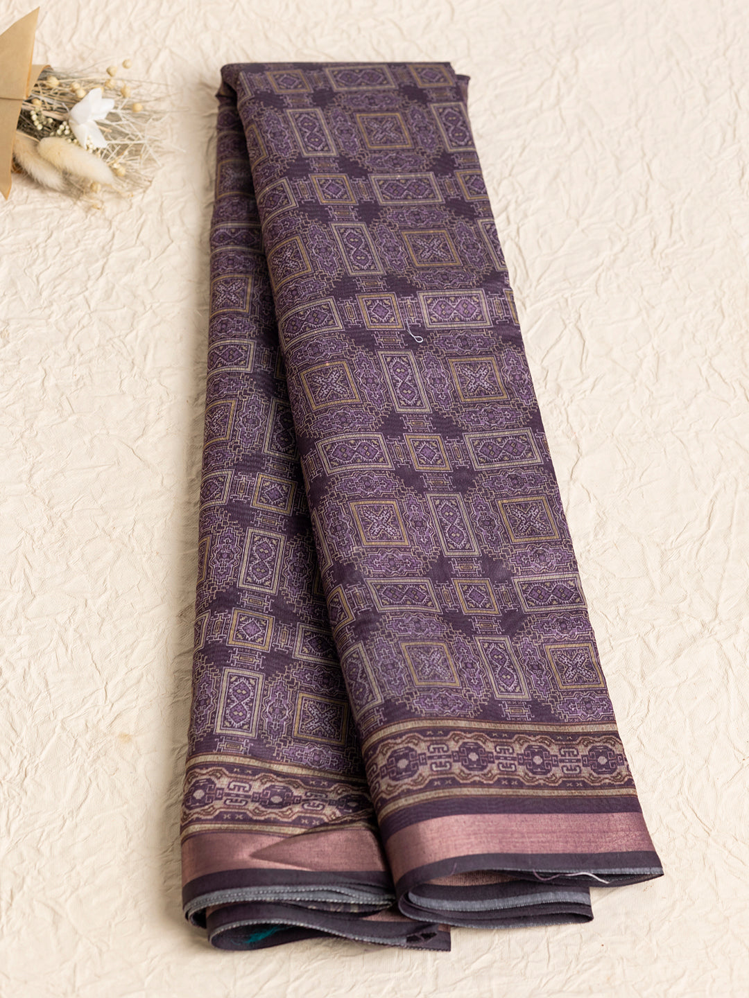 Women Dark Purple Semi Chanderi Cotton Printed Saree SC61