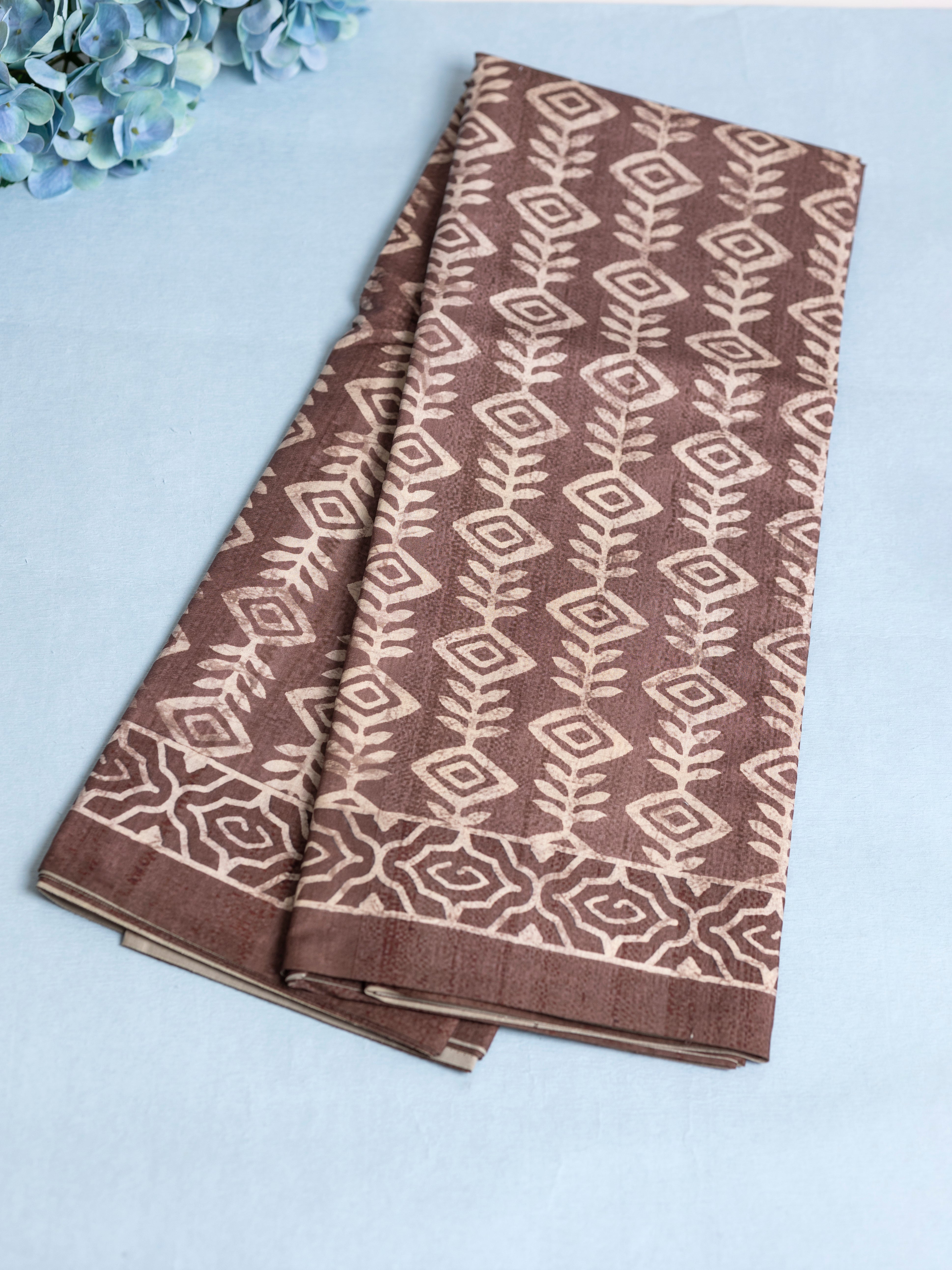 Women Brown Semi Tussar Printed Saree ST242