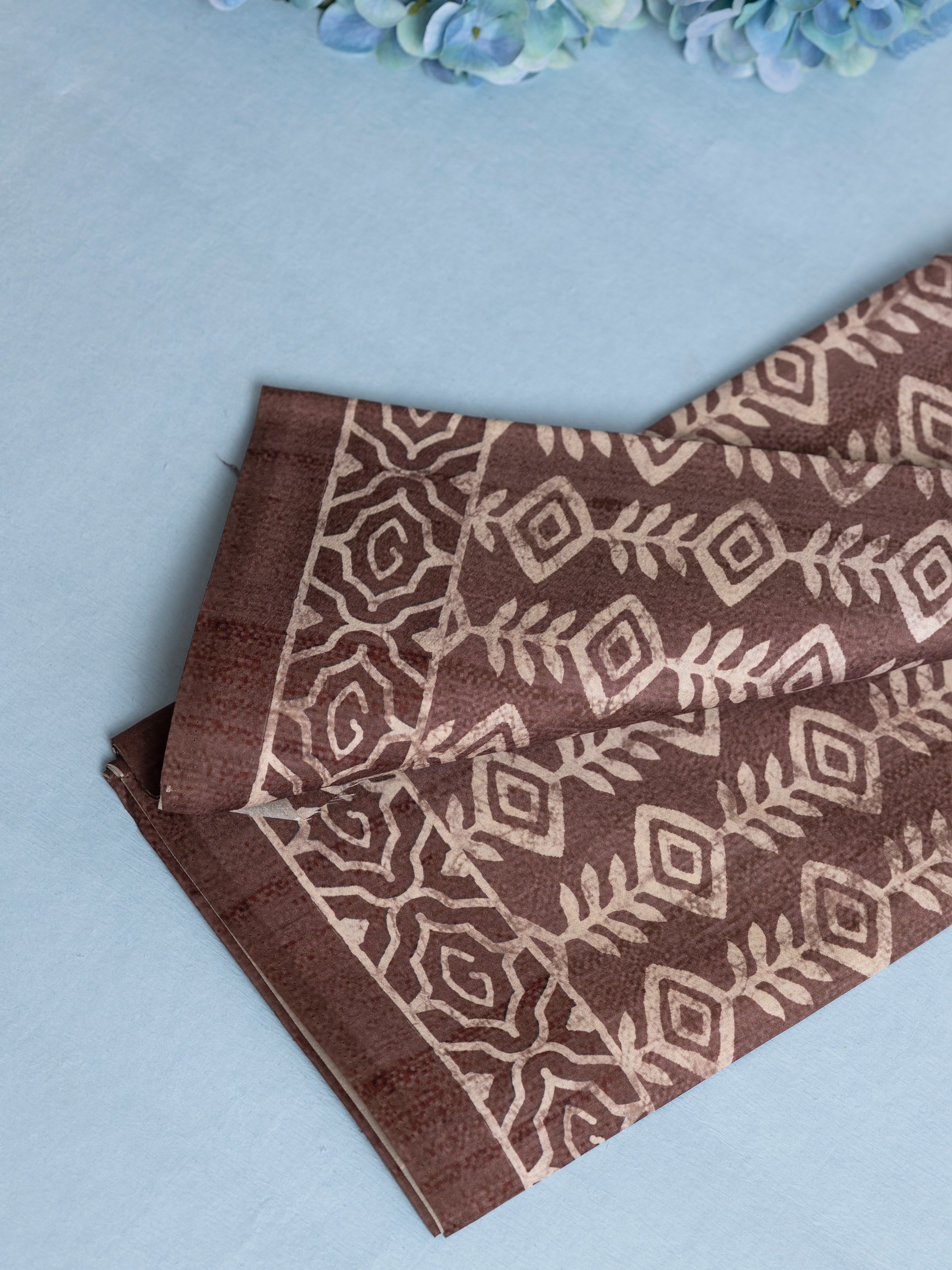 Women Brown Semi Tussar Printed Saree ST242