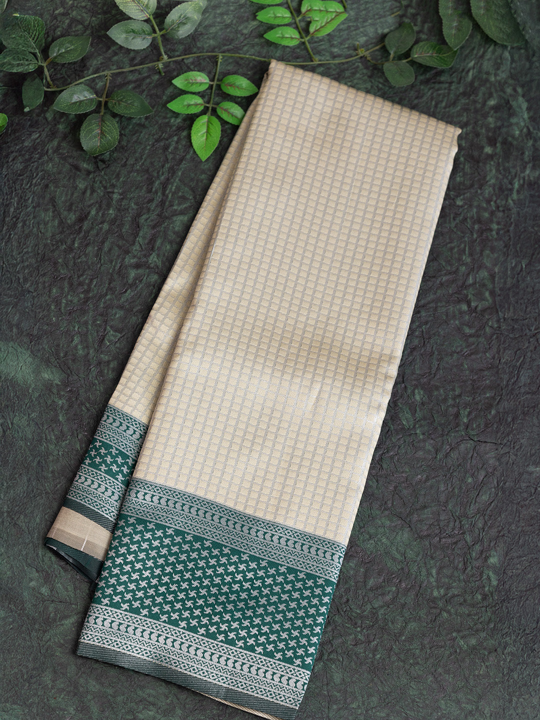 Women Light Green Art Silk Checked Jacquard Saree ASS36
