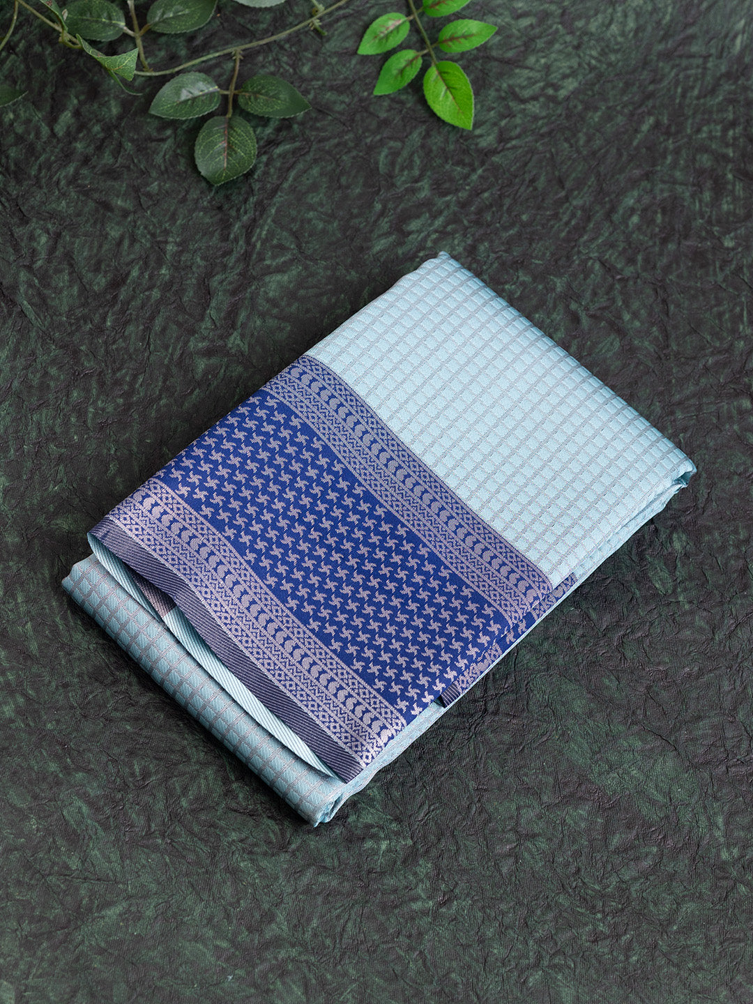 Women Blue Art Silk Checked Jacquard Saree ASS39