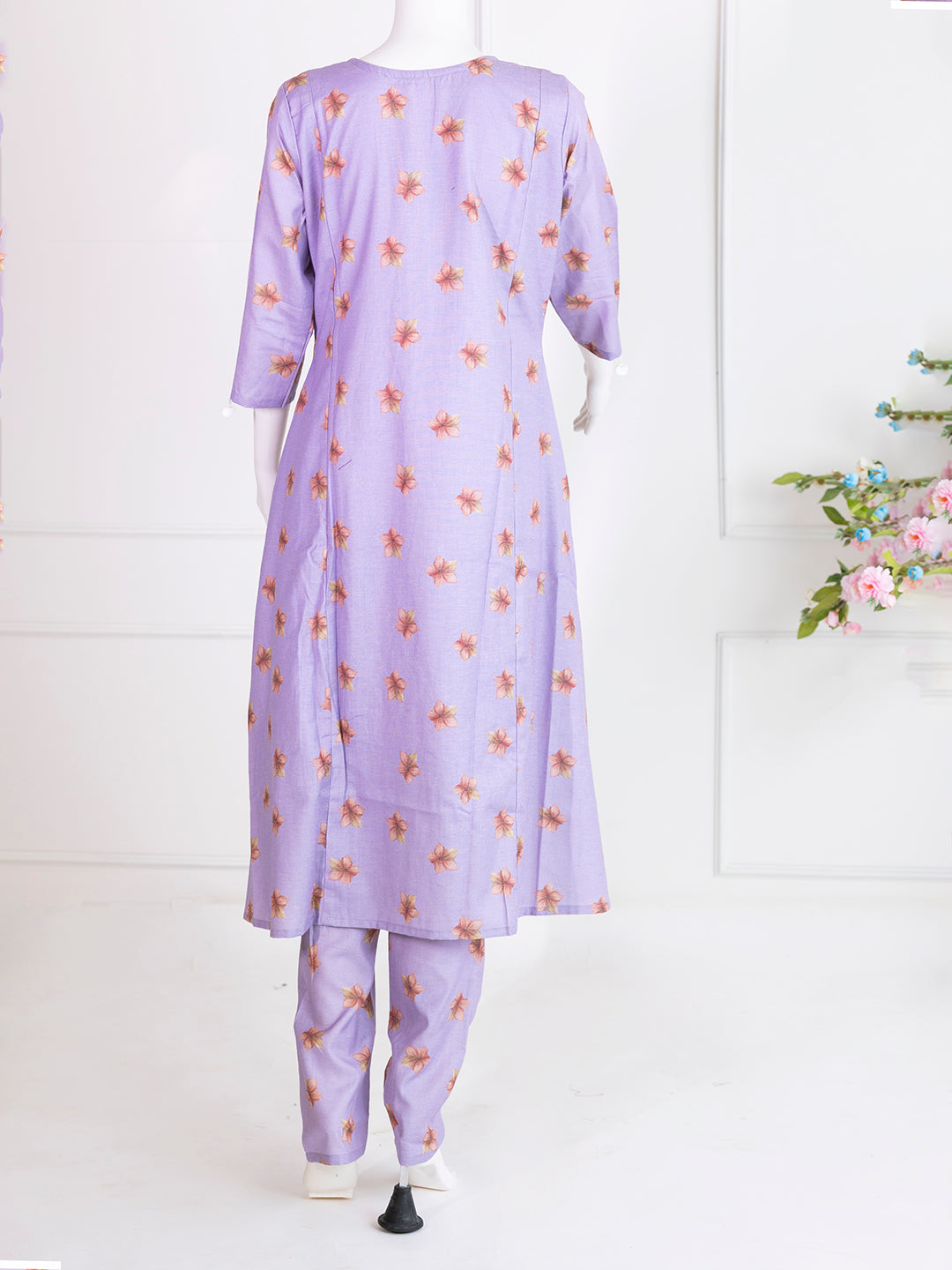 Women Lavender Premium Cotton Printed Kurti Set EKS76