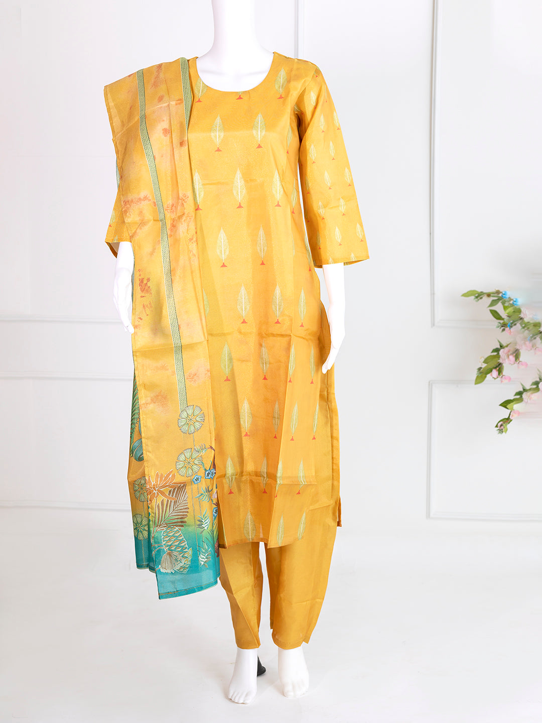 Women Mango Art Silk Printed Kurti Set EKS77