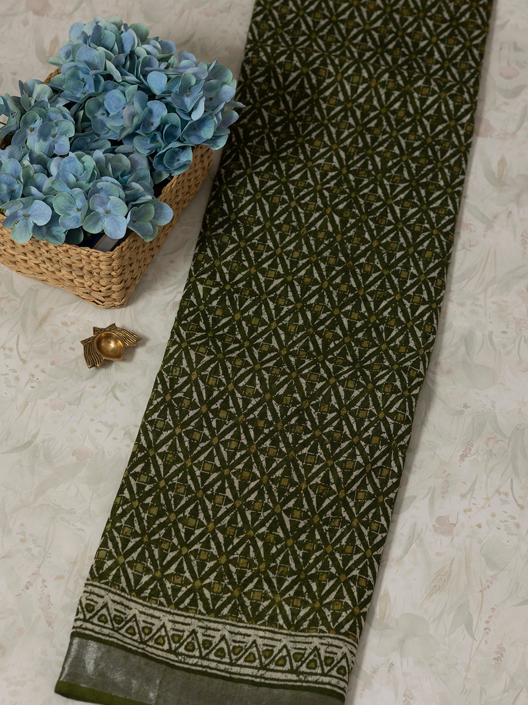 Women Green Semi Linen Digital Printed Saree SL202