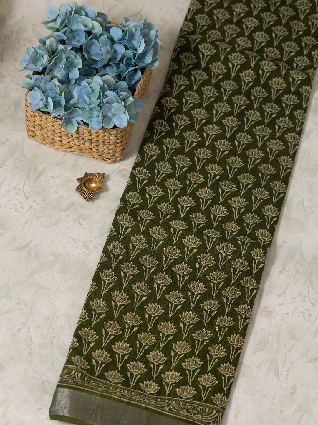 Women Green Semi Linen Digital Printed Saree SL201