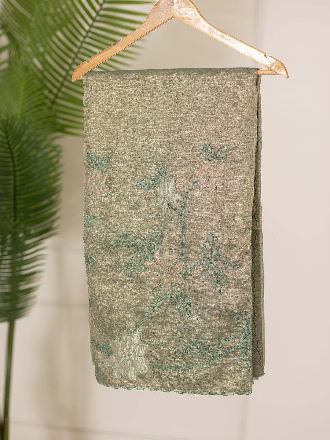 Women Green Fancy Tissue Soft Crush Saree TS13