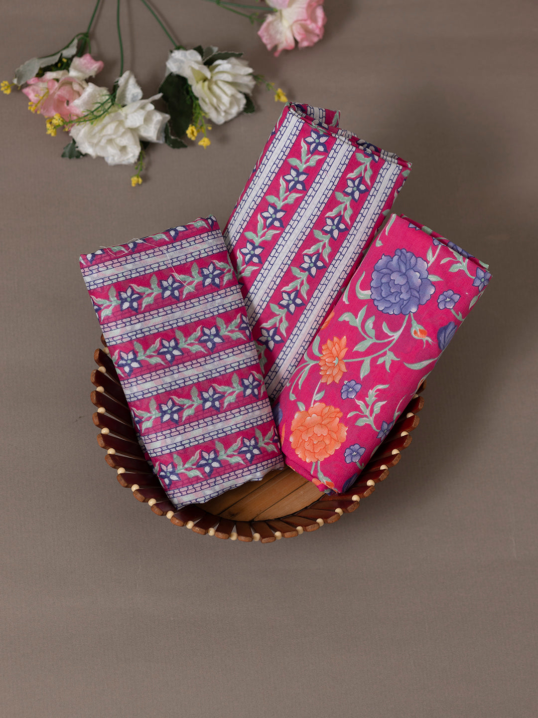 Women Pure Cotton Printed Dress Material Dark Pink DM301