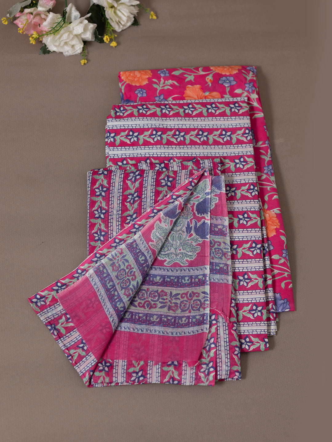 Women Pure Cotton Printed Dress Material Dark Pink DM301